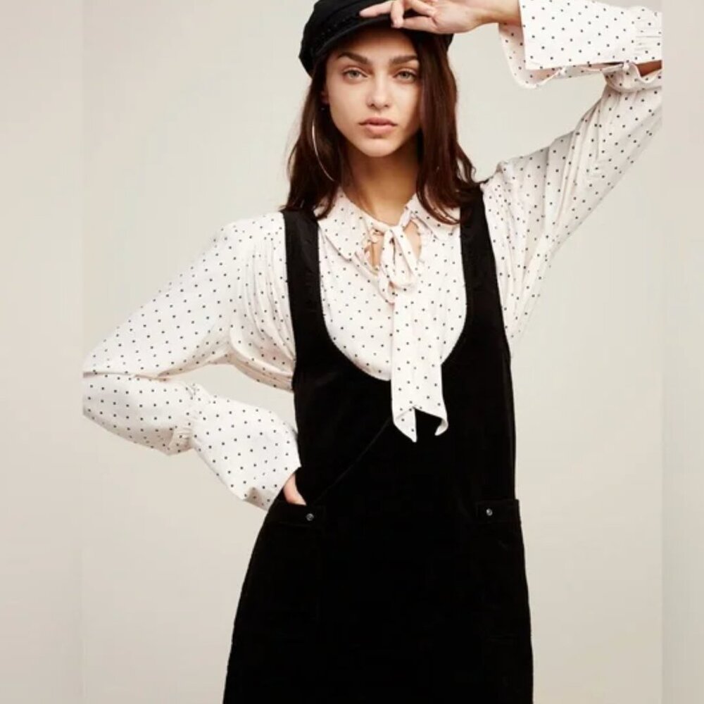 Free People Devoted to You Black Corded Corduroy Mini Dress Women's size 2